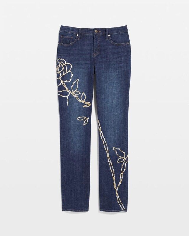 Sequins Rose Girlfriend Slim-Leg Jeans - image 5